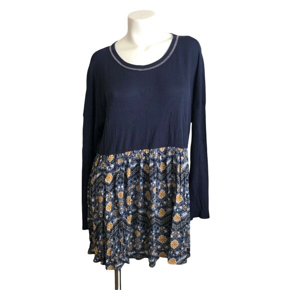 NEW NWOT Oddy Blue Long Sleeve Rayon Knit Floral Dress Womens 2XL Made in USA - Picture 2 of 6